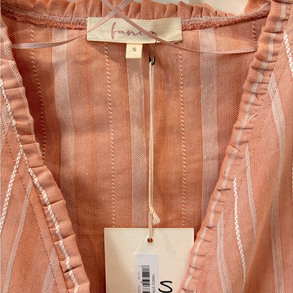 Striped Peach Linen Tie-Front cropped blouse/cardigan - Picture 3 of 4